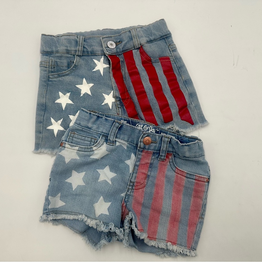 Cat & Jack Patriotic 4th of July Denim Shorts Bundle 2